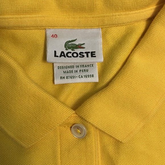 Lacoste Yellow Button-Down Polo Shirt (Size 40) - Picture 3 of 6